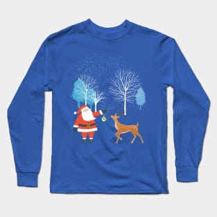 Christmas Scene with Santa and Reindeer Long Sleeve T-Shirt